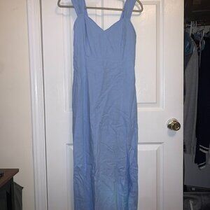 Sleevless Linen A-Line Midi Dress, Light Blue